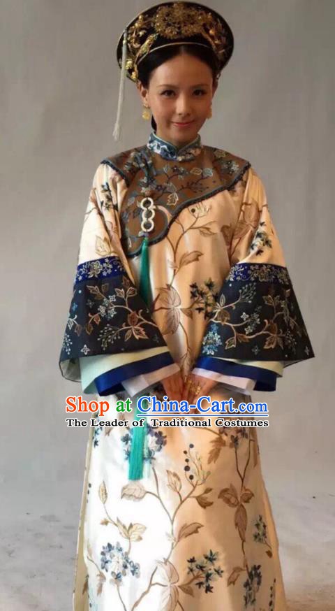 Chinese Traditional Historical Costume China Qing Dynasty Kangxi Imperial Concubine Embroidered Clothing