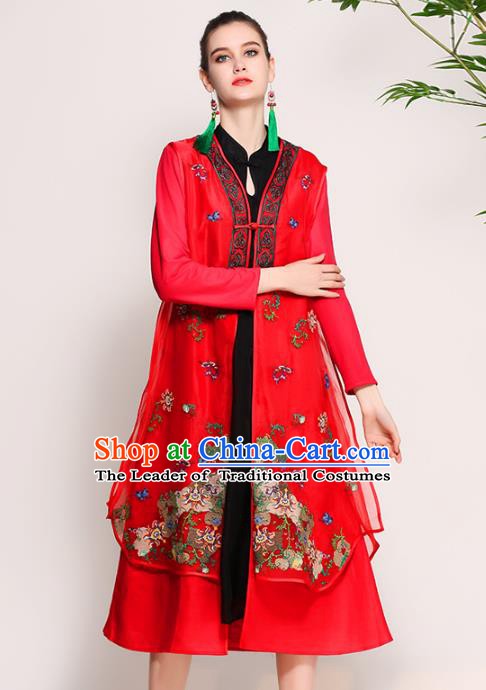 Chinese National Costume Tang Suit Red Dust Coats Traditional Embroidered Coat for Women