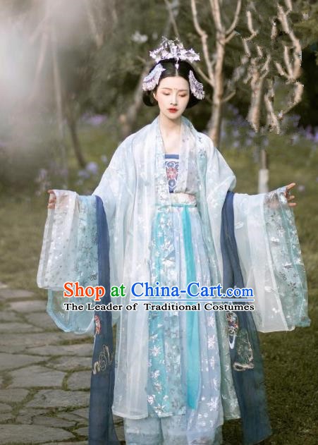 Chinese Ancient Tang Dynasty Nobility Lady Embroidered Hanfu Dress Costume Complete Set for Women