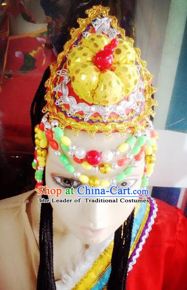 Traditional Chinese Zang Nationality Hair Accessories Dance Hats Tibetan Ethnic Minority Headwear for Women