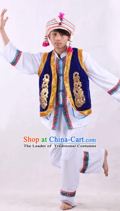 Traditional Chinese Bai Nationality Costume Embroidered Ethnic Folk Dance Clothing for Men