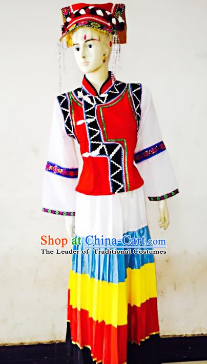 Traditional Chinese Yi Nationality Dance Costume, Folk Dance Ethnic Dress for Women