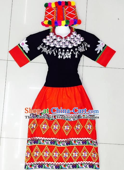 Traditional Chinese Jingpo Nationality Dance Costume Folk Dance Ethnic Clothing for Women