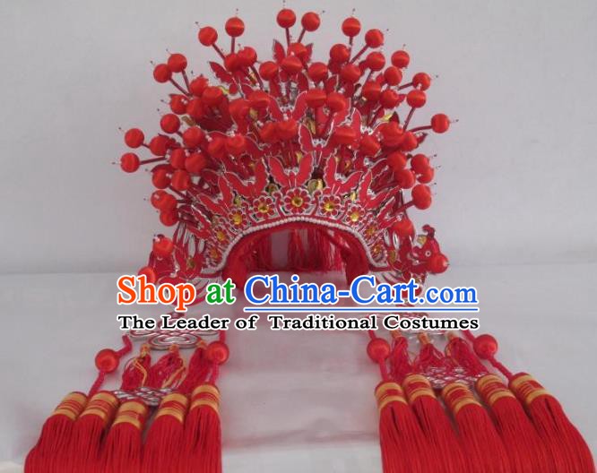 Traditional Chinese Beijing Opera Wedding Hair Accessories Bride Red Phoenix Coronet Ancient China Peking Opera Hats Headwear