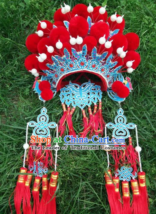 Traditional Chinese Beijing Opera Bride Red Venonat Phoenix Coronet Peking Opera Actress Headwear