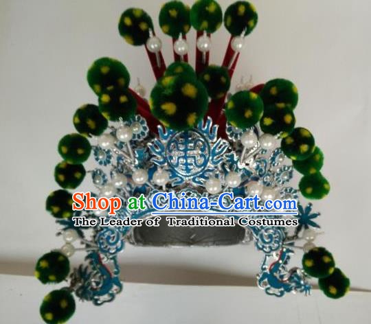 Traditional Chinese Beijing Opera Takefu Green Venonat Hats Peking Opera Warrior Headwear