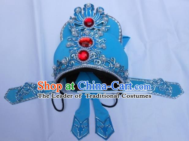 Traditional Chinese Beijing Opera Scholar Blue Hats Peking Opera Niche Headwear