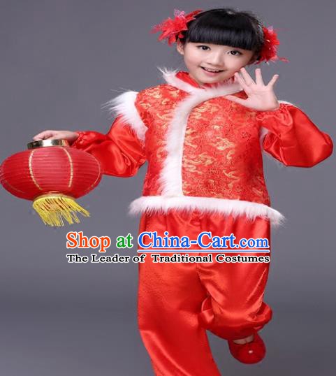 Traditional Chinese New Year Folk Dance Costume, Children Classical Yangko Dance Clothing for Kids