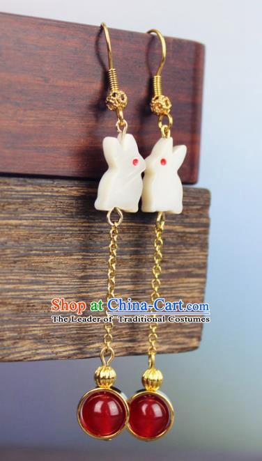 Chinese Ancient Handmade Earrings Accessories Hanfu Rabbit Tassel Eardrop for Women