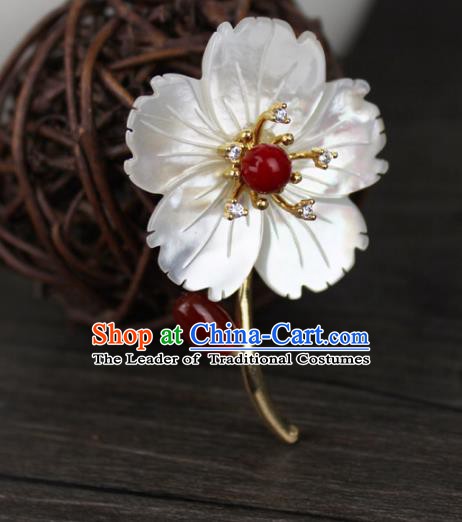 Chinese Ancient Handmade Brooch Accessories Shell Flower Breastpin for Women