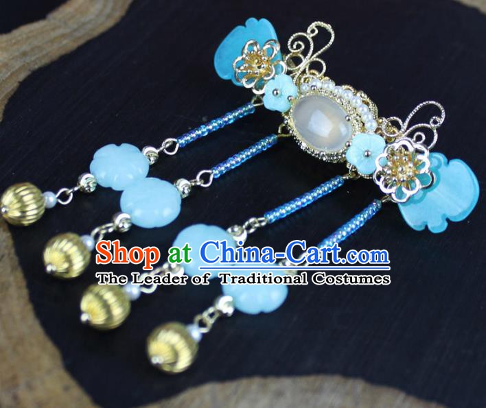 Chinese Ancient Handmade Hair Accessories Classical Blue Hairpins Tassel Hair Clip for Women