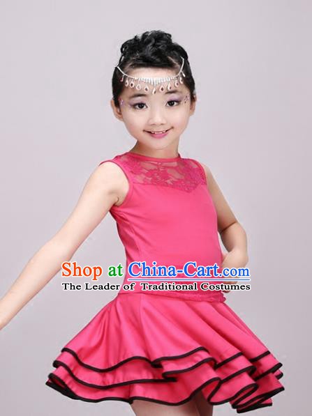 Top Grade Modern Dance Costume Stage Performance Latin Dance Pink Bubble Dress for Kids