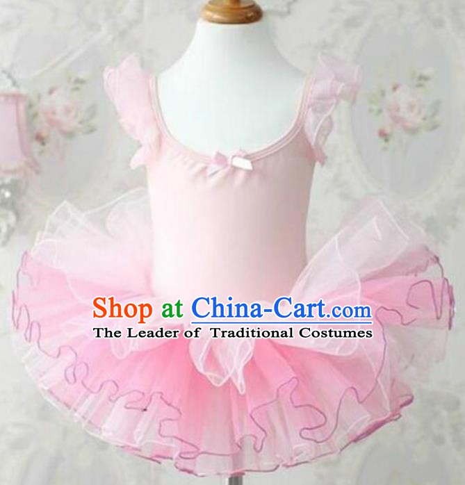 Top Grade Modern Dance Costume Stage Performance Ballet Dance Pink Bubble Dress for Kids