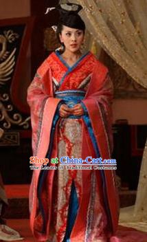 Ancient Traditional Chinese Han Dynasty Imperial Consort Embroidered Hanfu Dress Replica Costume for Women