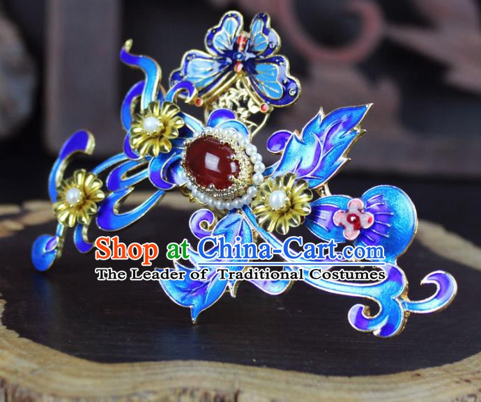 Chinese Ancient Handmade Hair Accessories Classical Hairpins Blueing Butterfly Hair Clip for Women