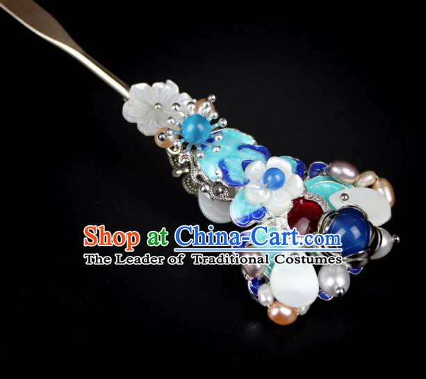 Chinese Ancient Handmade Hair Accessories Blueing Hair Clip Classical Hanfu Hairpins for Women