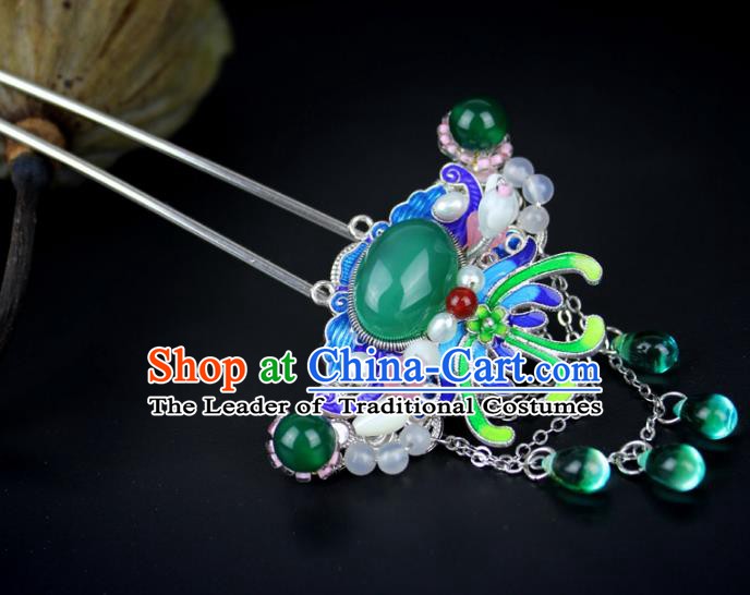 Chinese Ancient Handmade Hair Accessories Blueing Tassel Hair Clip Classical Hanfu Hairpins for Women