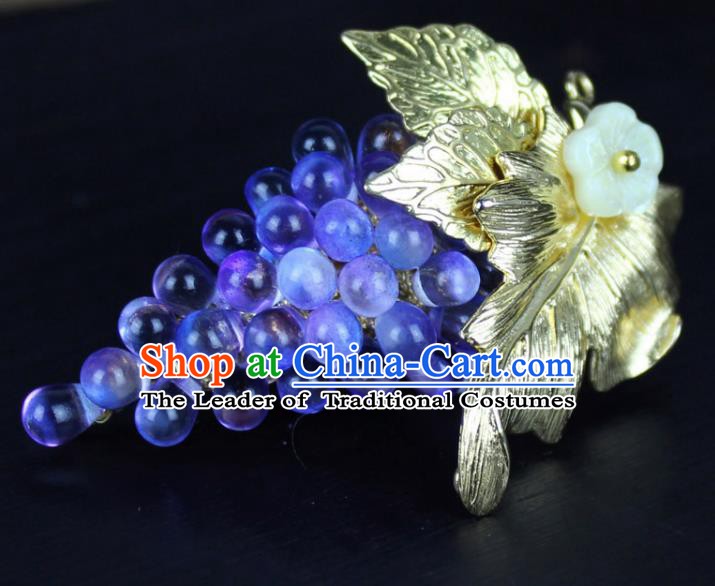 Chinese Ancient Handmade Accessories Crystal Grape Brooch for Women