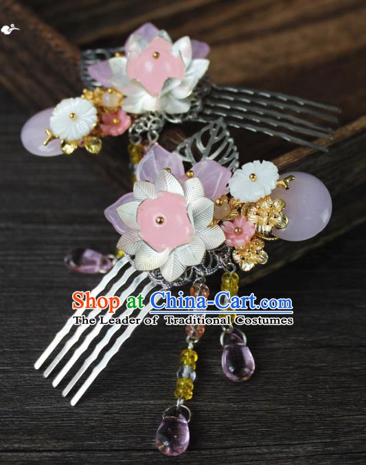 Chinese Ancient Handmade Hair Accessories Tassel Hair Comb Classical Hanfu Hairpins for Women