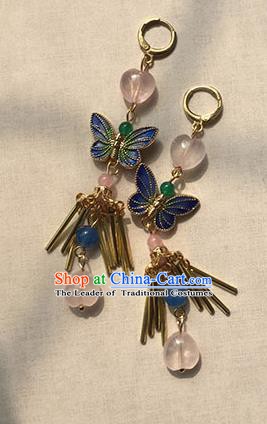 Chinese Ancient Handmade Accessories Tassel Butterfly Earrings for Women