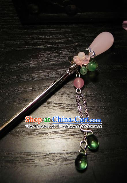 Chinese Handmade Ancient Hair Accessories Pink Crystal Hair Clip Classical Hanfu Hairpins for Women