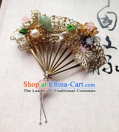 Chinese Handmade Ancient Hanfu Hairpins Hair Accessories Classical Fan-Shape Hair Claw for Women