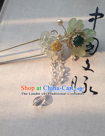 Chinese Handmade Ancient Hanfu Green Flowers Hairpins Hair Accessories Classical Hair Clip for Women