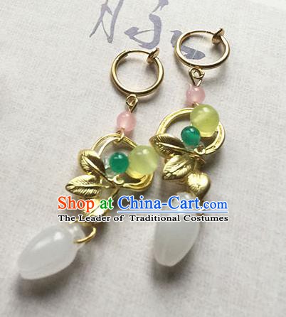 Chinese Handmade Ancient Accessories Jade Eardrop Hanfu Earrings for Women