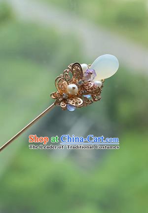 Chinese Ancient Handmade Hanfu Purple Bead Hair Clip Hairpins Hair Accessories for Women