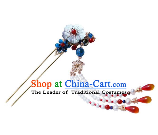 Chinese Ancient Handmade Hanfu Bead Tassel Step Shake Hairpins Hair Accessories for Women