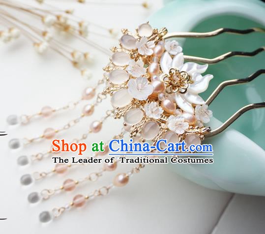 Chinese Ancient Handmade Hanfu Pearls Tassel Hairpins Step Shake Hair Accessories for Women