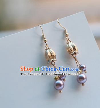 Chinese Handmade Ancient Jewelry Accessories Eardrop Hanfu Purple Beads Earrings for Women