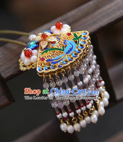 Chinese Ancient Handmade Hanfu Cloisonn Hairpins Palace Lady Tassel Hair Clips Hair Accessories for Women