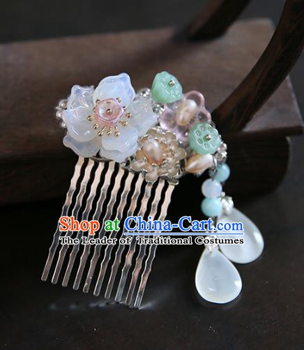 Chinese Ancient Handmade Hanfu Hairpins Palace Lady Lotus Hair Comb Hair Accessories for Women