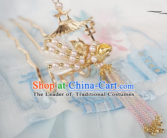 Chinese Ancient Handmade Hanfu Tassel Step Shake Pearls Hairpins Hair Accessories for Women