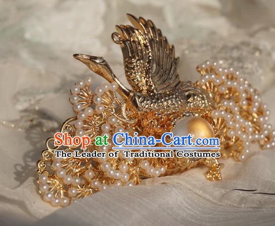 Chinese Ancient Handmade Hanfu Crane Phoenix Coronet Hairpins Hair Accessories for Women