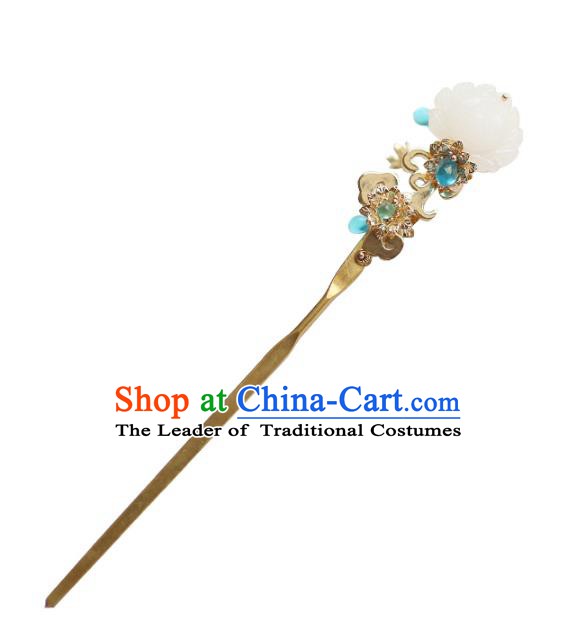 Chinese Ancient Handmade Hanfu Hairpins Palace Lady White Lotus Hair Clip Hair Accessories for Women