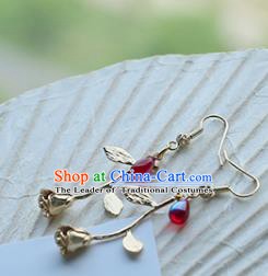 Chinese Handmade Ancient Jewelry Accessories Eardrop Hanfu Red Bead Earrings for Women