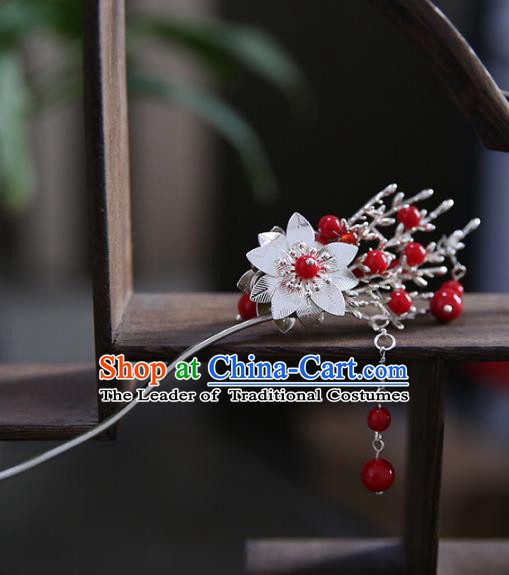 Chinese Ancient Hanfu Handmade Hairpins Red Beads Tassel Hair Clip Hair Accessories for Women