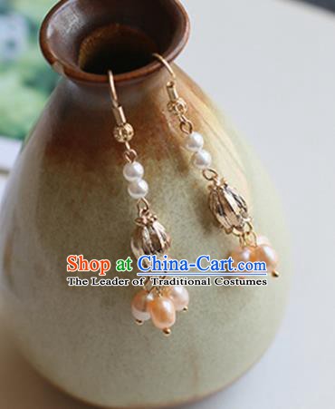 Chinese Ancient Handmade Pearls Eardrop Hanfu Earrings for Women