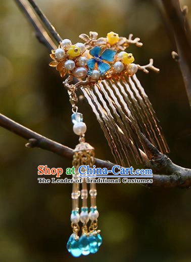 Chinese Ancient Hanfu Handmade Hairpins Tassel Step Shake Hair Comb Hair Accessories for Women