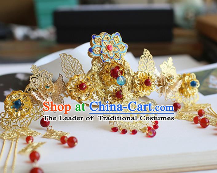 Chinese Ancient Hanfu Handmade Hairpins Tassel Phoenix Coronet Hair Accessories for Women