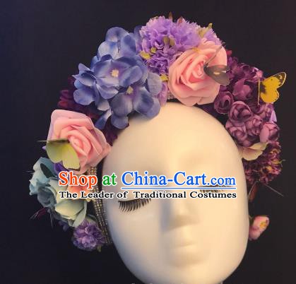 Top Grade Purple Flowers Hair Accessories Halloween Stage Performance Deluxe Hair Clasp Headwear for Women