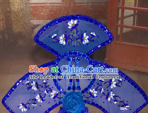 Top Grade China Hair Accessories Blue Phoenix Coronet Stage Performance Ancient Palace Headdress for Women