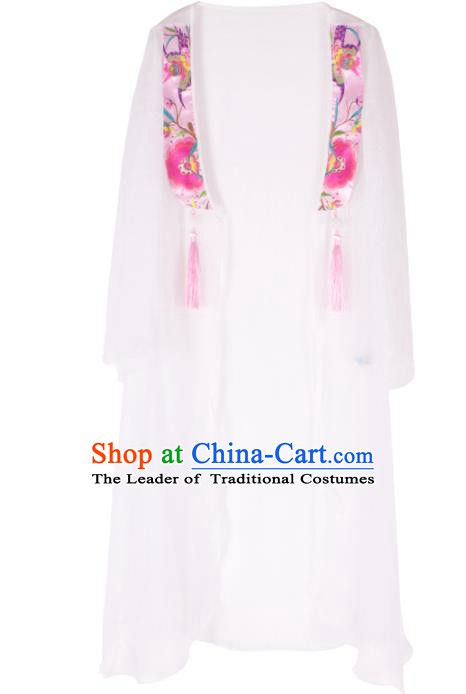 Traditional China National Costume Chinese Tang Suit Embroidered White Cardigan for Women