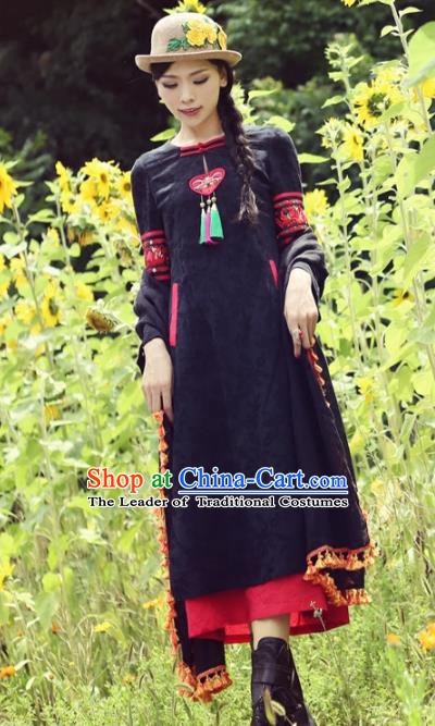Traditional China National Black Cheongsam Costume Chinese Tang Suit Qipao Dress for Women