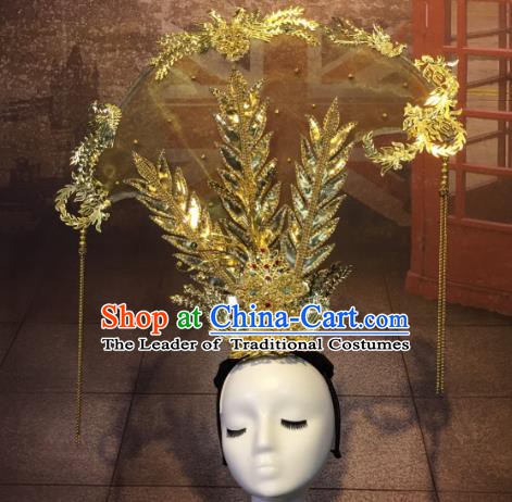 Top Grade China Style Palace Queen Hair Accessories Stage Performance Golden Headdresses for Women