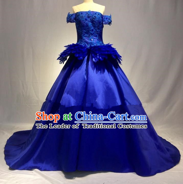 Top Grade Stage Performance Costume Blue Bubble Dress Catwalks Full Dress for Women