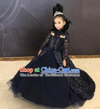 Top Grade Children Stage Performance Costume Girls Black Dress Catwalks Queen Clothing for Kids