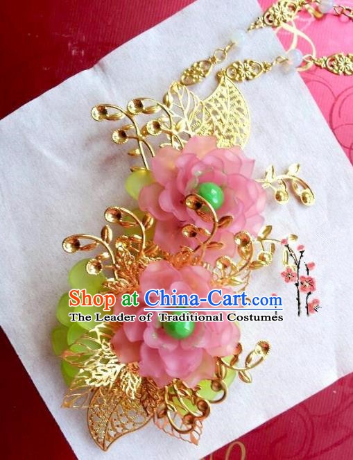 Traditional Chinese Ancient Hair Accessories Hairpins Pink Flowers Hair Stick for Women